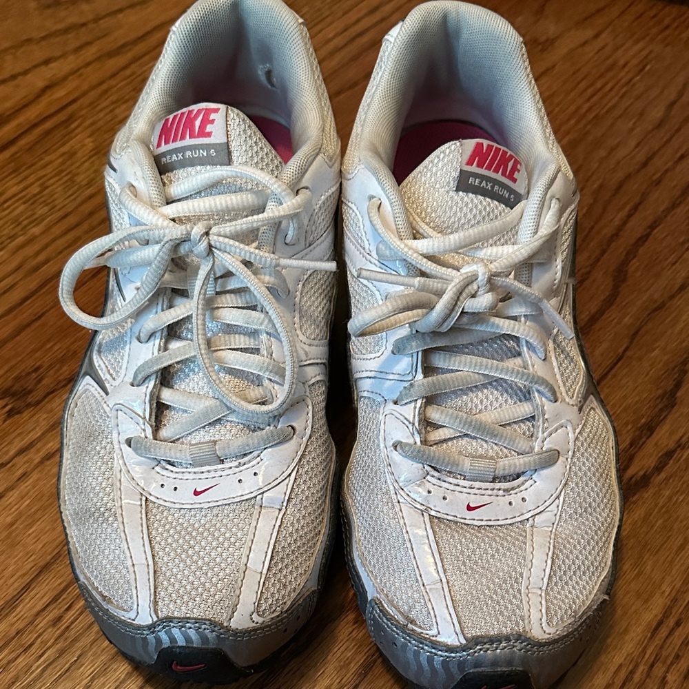 Nike White, Silver and pink Athletic Shoes